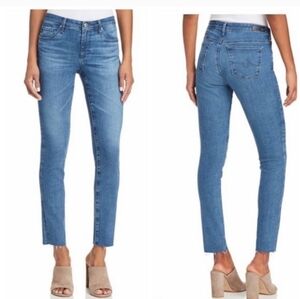 AG  Ankle Cropped Raw Frayed Hem Slim Straight Jeans Light Blue Mid-Rise Size 23